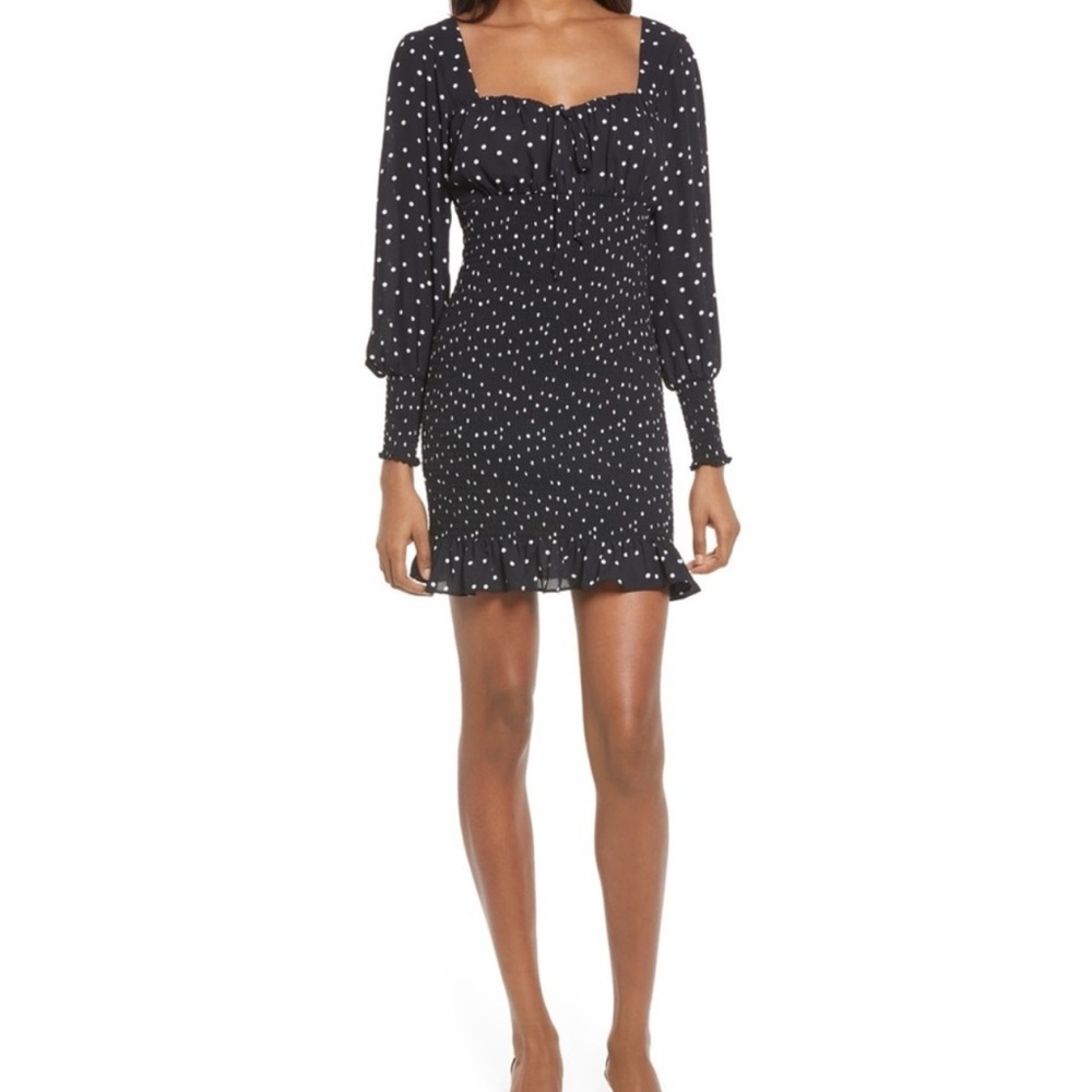 NWT Row A Polka Dot Smocked Long Sleeve Minidress Size Large